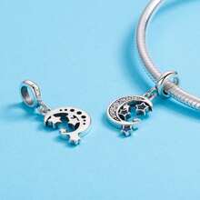 bamoer 1 PC 925 Prata Esterlina Delicado Estrelas Lua Pingentes Viagem Charme Azul Contas Fit Pulseira Original Pulseira DIY Jóias