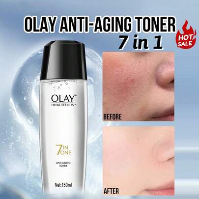 Olay 7-In-1 Facial Toner, 150ml, Moisturizing & Brightening, Light Fragrance, Lightweight & Easily Absorbed, Formulated With Vitamin B5 And Niacinamide, Helps Improve Skin Tone, Reduce Fine Lines, Anti-Aging, Suitable For All Skin Types, Specially Designed For Mature Skin, Use Morning And Night As A Toning Step In Your Skincare Routine.