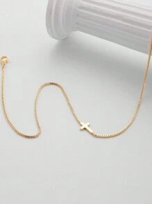LIEBEIRIS 1pc 18k Gold Plated Minimalist Elegant Cross Necklace, Stainless Steel Material Suitable For Women's Daily Wear And As Gift
