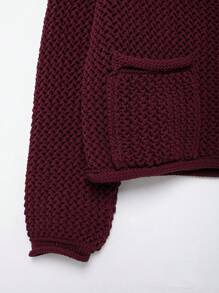 Women's Elegant Vacation Spring And Summer Solid Color With Pocket Placket Front Breasted Round Neck Cardigan Knitted Mesh Jacket, Suitable For Women's Casual Vacation, Concert Wear