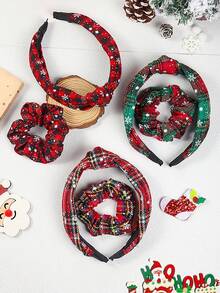 2 buc bentiță de Crăciun cu fundă în carouri, cerc colorat pentru legături de păr, set cadou accesorii sezoniere pentru păr, accesorii de păr, diademă, cerc pentru păr, bentiță de păr, articole școlare,