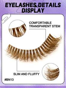 GROINNEYA 7 Pairs Brown Eyelashes Cat Eye Lashes Faux Mink Eyelashes Clear Stem False Eyelashes Natural Look Fluffy Lashes Makeup Tools(BN13) - 棕色 - 查看 3