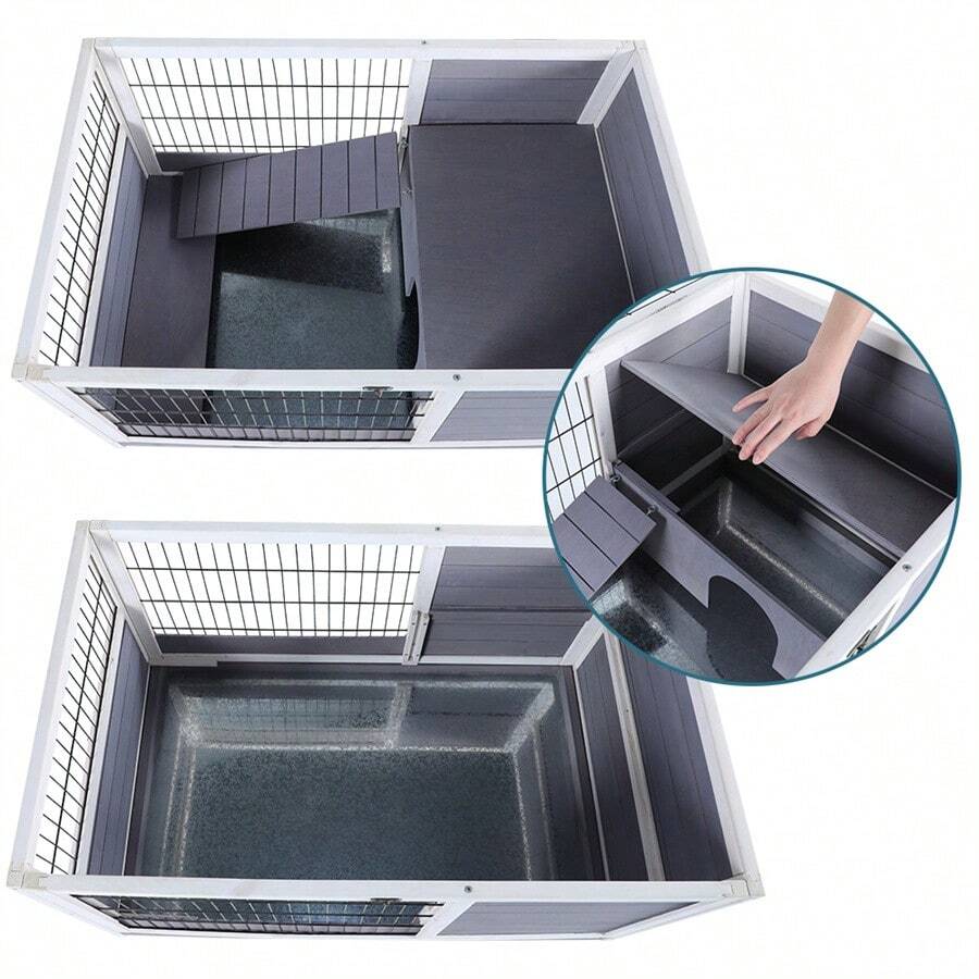 Wooden Rabbit Hutch Indoor Bunny House For Small Animals With Put Out