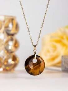 1pc Natural Crystal Doughnut Shape Charm Fashion Cute Pendant Amulet Lucky Coin Pendant Necklace, Holiday Party To Send Friends And Family Jewelry Gift Choice