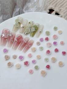 50pcs Mixed Size Retro Rose Resin Carved Camellia Flower Nail Art Decorations, Including Roses, For Nail Accessories (Nails NOT Included) DIY Nail Charms Nail Gems Nail Supplies