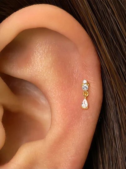 1 st. mini-gängad läppstift i guld | Hypoallergena platta örhängen i 925 sterlingsilver | Broskörhängen | Ring i bakre läpparna | Unisex vardagskläder (säljs styckvis)