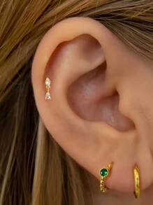 1pc Gold Mini Threaded Lip Stud | 925 Sterling Silver Hypoallergenic Flat Earrings | Cartilage Earrings | Back Lip Ring | Unisex Daily Wear (Sold Individually) - Multicolor - View 7