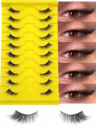 Asiteo 10 Pairs Fluffy, Lightweight & Soft Half-Eye False Eyelashes, 3D Faux Mink Lashes For Natural Look, Reusable For Daily Makeup, Strip Eyelashes