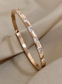 1 件优雅水钻细手链钛钢金色手链女士简约手镯适合派对日常婚礼生日珠宝礼物