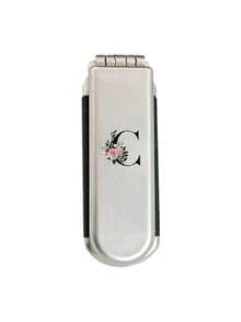 1 pièce Miroir de maquillage et de cheveux 2-en-1 pliable - Portable, de table, lettres noires fleuries A-Z, outil de beauté contemporain pour voyager. Peigne pliant avec miroir de maquillage, facile à transporter, parfait pour les voyages, les sorties, l'utilisation. Peigne à coussin d'air double usage, accessoire de massage du cuir chevelu, produit de voyage, fournitures scolaires, accessoires de vacances essentiels - Argent - Voir 12