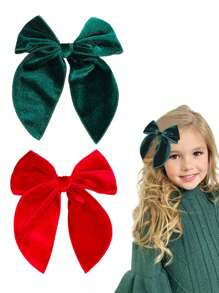 2 piezas Pinzas de pelo con moño de terciopelo a cuadros lindos y accesorios para niñas - Leyenda navideña roja y verde (2 paquetes) de vuelta al colegio - Multicolor - Ver 12