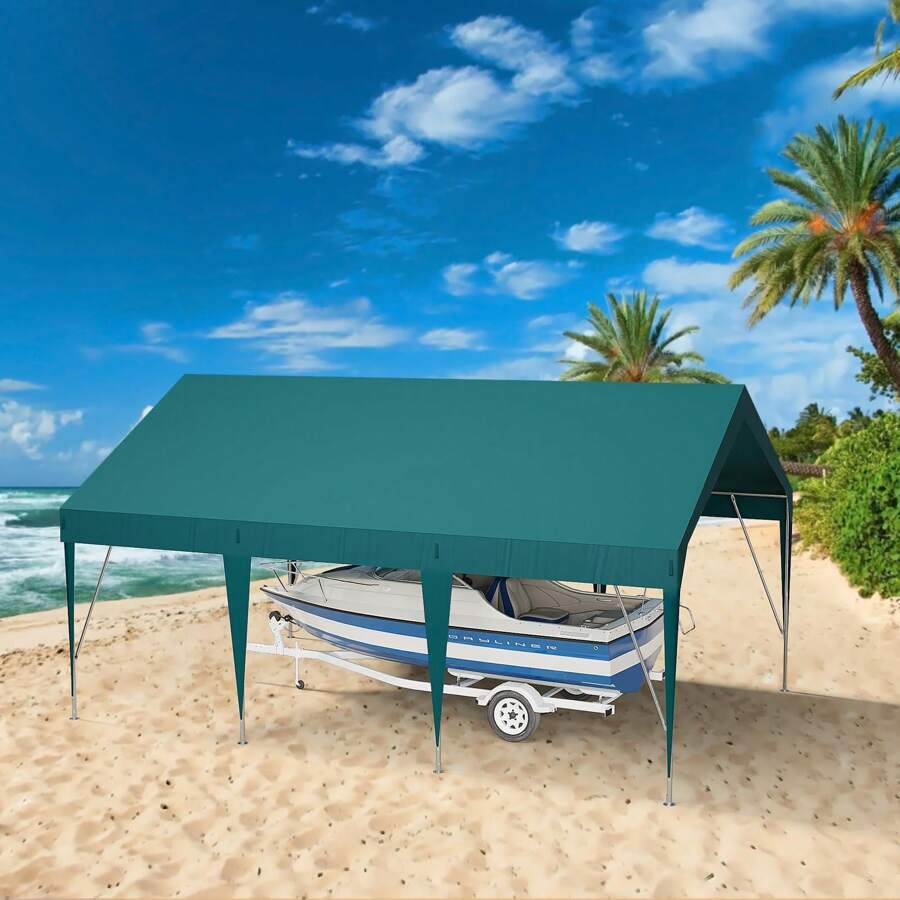 10'x20' 12'x20' 13'x20' Heavy Duty Carport Portable Garage Waterproof UV Protected Car Canopy For Cars, Boats And Storage - Dark Green - View 1