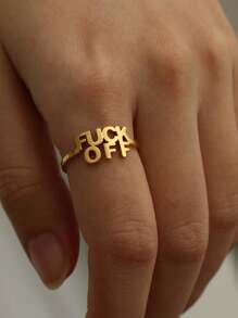 1Pc Punk Style Letter Open Cuff Bangle Bracelet, 18K Gold-Plated Stainless Steel Open Adjustable Bracelet, Unisex Jewelry Fashion Accessories