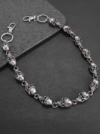Catena da vita con pendente a forma di teschio stile gotico retrò per uomo, cintura in metallo stile punk rock, adatta per adolescenti, casual, all'aperto, attività sportive, vacanze, regalo di laurea, compleanno, uso quotidiano