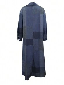 常规款女式长袖衬衫领休闲宽松花卉印花朴素连衣裙 - 彩色 - 查看 2