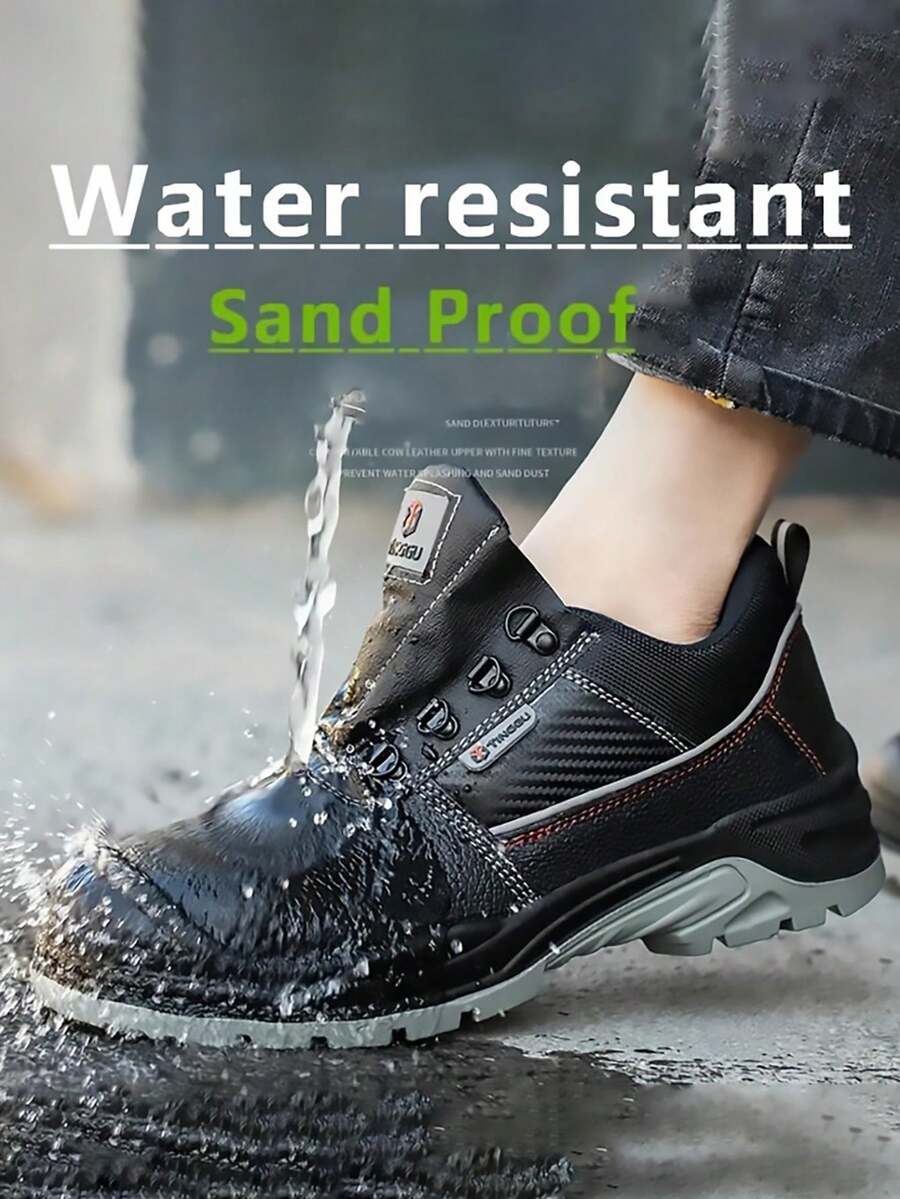 Safety Shoes For Men Soft Toe Leather Boots And 1 Pair Of Arch Support