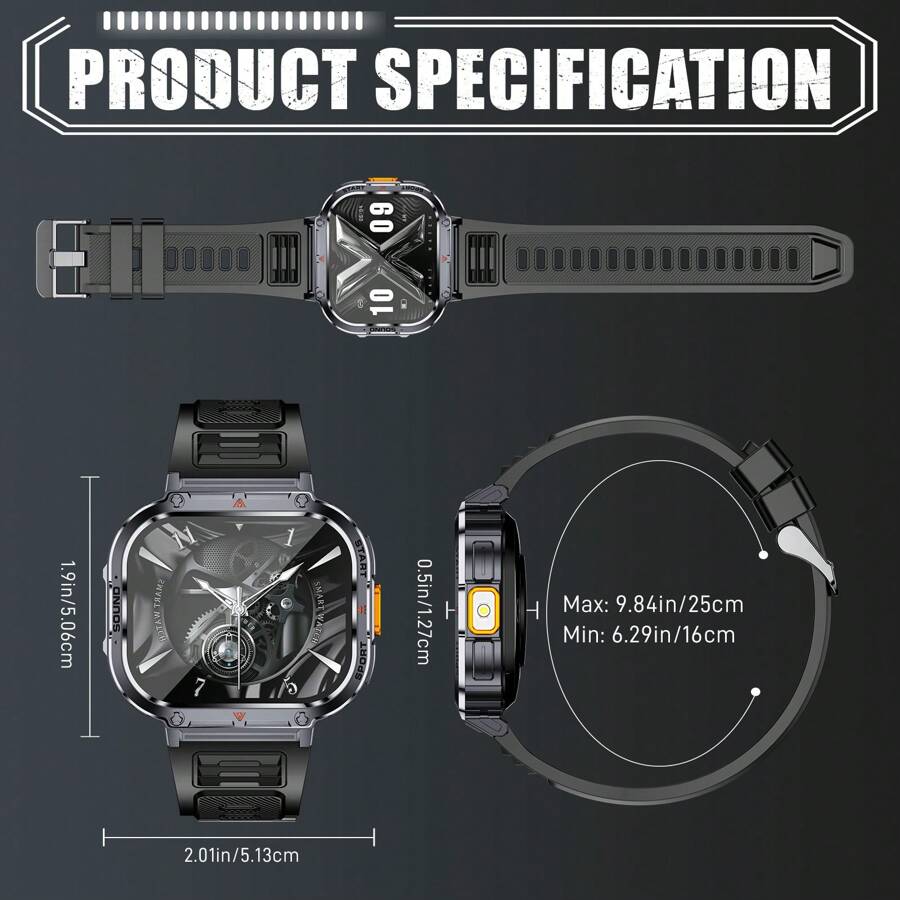 Smartwatch für Herren 2,0" HD großer Bildschirm Smartwatch mit Anruf