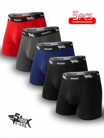 男士棉质平角内裤五件套，运动舒适，时尚贴合设计