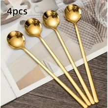 长柄咖啡/茶匙套装，不锈钢搅拌勺，用于搅拌冰淇淋、茶、咖啡、奶昔、酒吧配件、咖啡勺、甜点勺、长柄茶匙、冰淇淋勺、厨房饮具、圣诞礼物 - 彩色 - 查看 1