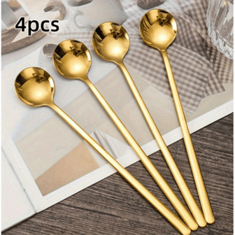 Long Handle Coffee/Tea Spoon Set, Stainless Steel Mixing Spoon, For Stirring Ice Cream, Tea, Coffee, Milkshake, Bar Accessories, Coffee Spoon, Dessert Spoon, Long Handle Tea Spoon, Ice Cream Spoon, Kitchen Drinkware Utensils, Christmas Gift