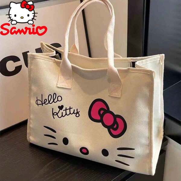 Sanrio Sanrio Genuine Kitty 1pc Supply List Japanese Kt Cat Cartoon Hello Kitty Canvas Bag Fresh And Simple Shoulder Bag Class Hand-Held Canvas Bag