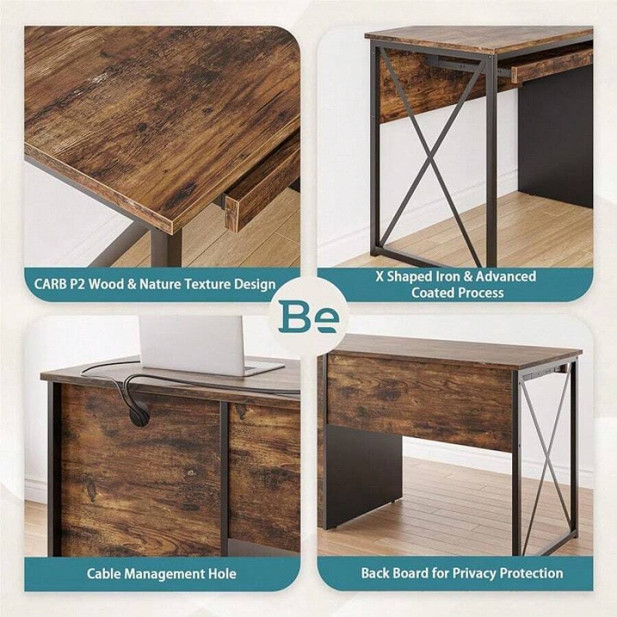 Bestier Office Desk With Drawers, 55 Inch Industrial Computer Desk With