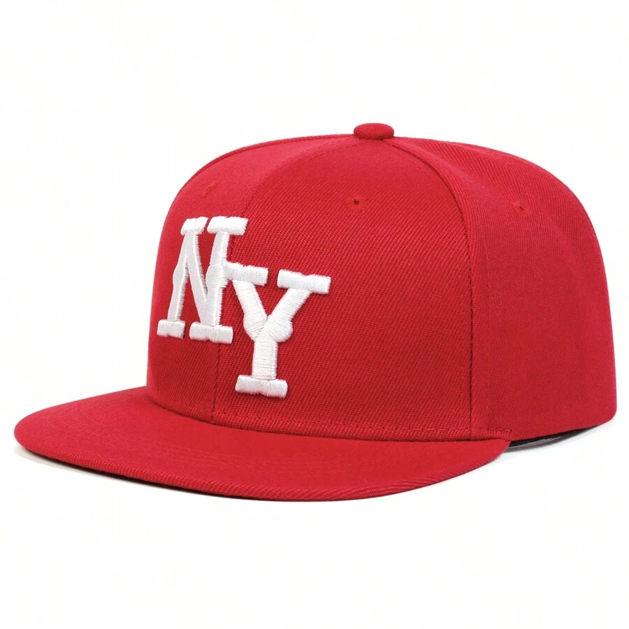 1Piece Men Letter NY Embroidered Hip Hop Hat Outdoor Adjustable Sunscreen Leisure Hat Spring Autumn Travel Tourism Beach Vacation - 紅色 - 查看 1