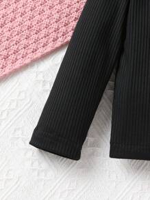 2pcs Girls Comfortable & Cute Mesh Ribbed Big Graphic T-Shirt And Front Bow Jumpsuit Jeans, Soft & Breathable, Fashionable & Versatile - Multicolor - View 3