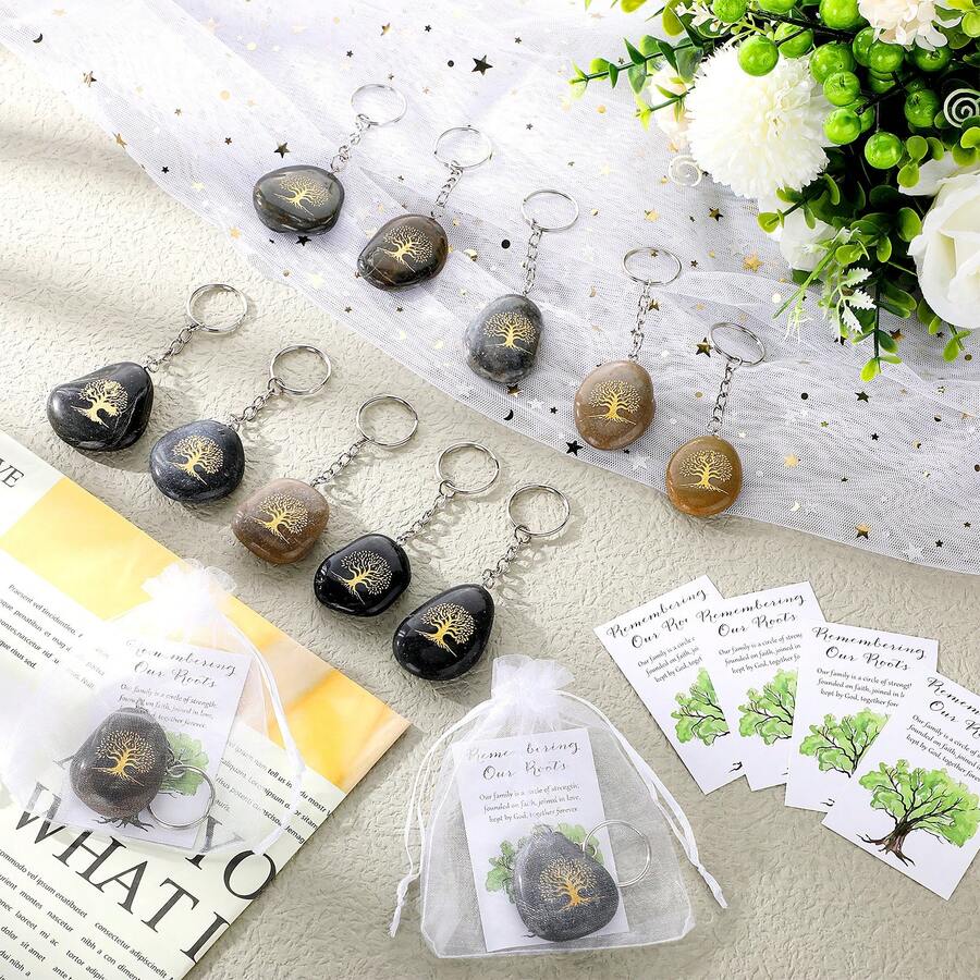 Family Reunion Keychain Favors Life Tree Stone Keychains Natural Stone