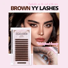 ARISON Brown YY Eyelashes Extensions Y-Shape Lashes C/D Curl 8-15mm Mixed Length  Eyelash Volume Fans 0.07mm Thickness 12 Rows Cluster Pre Fanned Wispies Crisscross Eye Lashes  Full Fluffy Volume Look  Hand Woven Natural Soft
