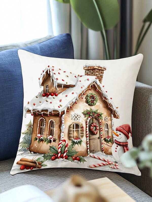 غطاء وسادة زخرفي بطبعة عيد الميلاد (وسادة غير مضمنة)، طباعة أحادية الجانب ناعمة وراحة، مناسب لغرفة النوم والصالة والأريكة وديكورات الحفلات