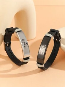 ATLVXJL Bộ 2 vòng tay đôi thể hiện tình yêu bằng cách ấn vào hình trái tim, họa tiết "Biết em yêu anh", chất liệu thép không gỉ màu đen bạc, mặt dây chuyền silicon phát sáng trong bóng tối, thích hợp làm quà tặng Ngày Valentine cho nữ hoặc quà tặng ngày lễ cho người thân yêu. - Nhiều màu - Xem 7