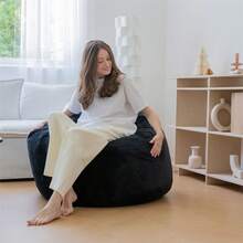 Puf sillón cama de 3 pies de diámetro (36"x36"x24") acogedor para adultos y niños, sillón perezoso de gran tamaño, sofá cama grande, relleno de espuma de alta densidad - Negro - Ver 2