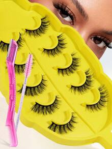 MAGEFY 5pairs/Set 3D Faux Mink Hair Fluffy False Eyelashes With Leaf-Shaped Tray+Double Ended Eyebrow Grooming Tool+Eyebrow Brush,Natural Looking, 3D Natural Spiky Manga Lashes Fluffy Wispy Soft Lashes Fake Eyelashes False Eyelashes Strip,Natural Soft Eyelash Criss Cross Wispy Fluffy Lashes,Naturally Slender, Curled And Enlarged Eyes,For Women To Use Travel, Party For Parties Travel School Daily Work Etc - 交叉款 - 查看 1