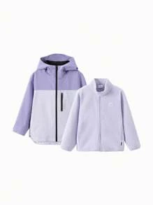 Balabala Girls' Hooded Jacket Set Stylish Spring 2024 Outerwear - Purple - View 4