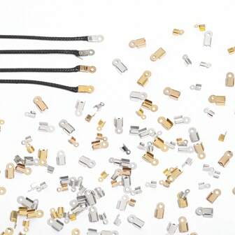 200 件不锈钢凹槽扣绳端盖绳带皮绳端盖连接器用于珠宝制作 DIY 项链手链配件耗材 5.5x3 8x4 毫米