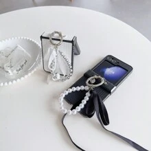 3 chiếc/bộ thảm cỏ màu đen và trắng phù hợp với khăn lụa ngọc trai mặt dây chuyền phụ kiện tương thích với Samsung Galaxy Z Flip6/Galaxy Z Flip5/FLIP4/FLIP5/FLIP6 - trắng - Xem 2