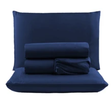 Jogo de Lençol Queen 4 peças Micropercal 400 Fios - Azul Marinho - Visão 1