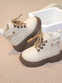 女童英式靴子，婴儿皮鞋，春秋款，儿童步行鞋，婴儿运动鞋 - 米色 - 查看 1