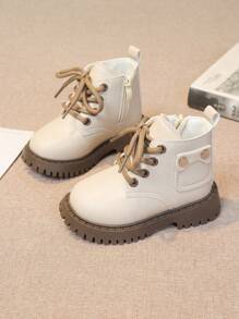 女童英式靴子，婴儿皮鞋，春秋款，儿童步行鞋，婴儿运动鞋 - 米色 - 查看 2