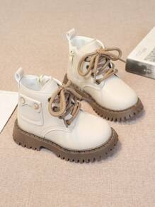 女童英式靴子，婴儿皮鞋，春秋款，儿童步行鞋，婴儿运动鞋 - 米色 - 查看 4