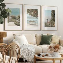 Set de 3 lienzos colgantes, murales italianos, conjunto de 3 impresiones italianas, impresiones del Lago de Como, paisajes italianos, fotografía italiana, decoración de pared para la sala de estar - Multicolor - Ver 2