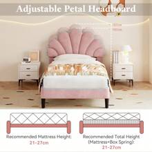 Flieks 3ft Single Upholstered Velvet Bed Frame, With Adjustable Chic Petal Headboard, Velvet Platform Bed Frame With Solid Wood Slat, No Box Spring Needed, Easy Assembly - Pink - View 8