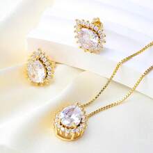 18K GOLD PLATED NECKLACE WITH ZIRCONIA DROP STUDDED 35X5mm - Vàng - Xem 3