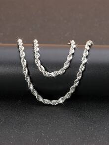 2 件嘻哈风格扭链项链和手链套装，朋克男女通用简约金属链条首饰套装 - 查看 1