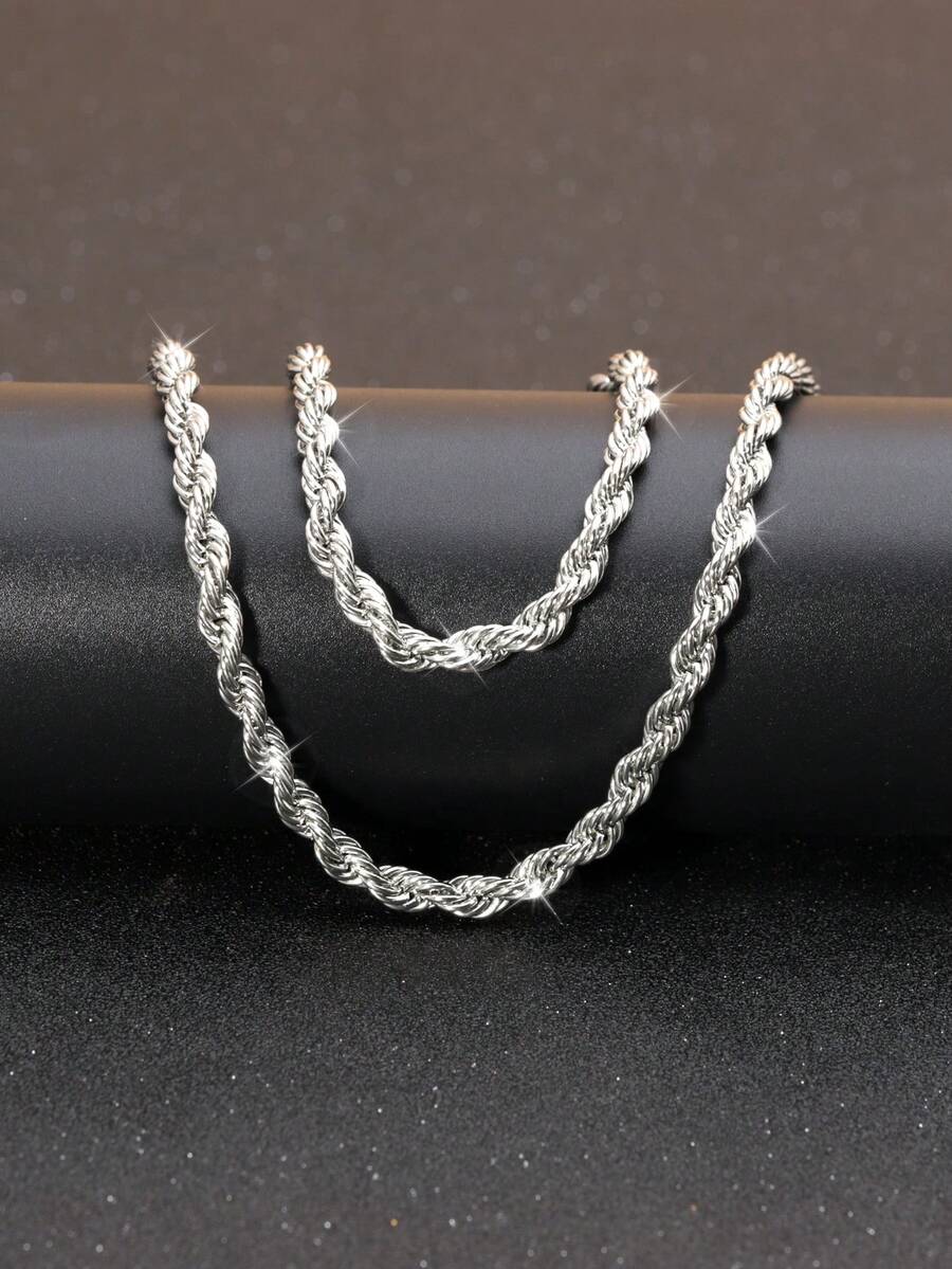 2 件嘻哈风格扭链项链和手链套装，朋克男女通用简约金属链条首饰套装 - 查看 1