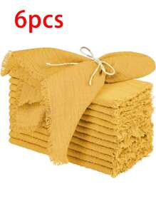 2/6/12/300pcs Simple Fresh Fringed Cloth Napkins, Soft & Absorbent, Suitable For Party, Wedding, Restaurant, Dining Table Decor
