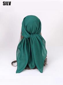 1pc Women Solid Linen-Like/Pearl Chiffon Square Scarf 35"X35", Large Shawl Wrap Bandana Beach Towel For Daily Wear, Holiday, Headwrap, Decorate