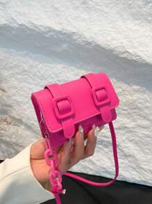 Túi xách mini cầm tay nhỏ màu kẹo đa năng mùa thu/đông 2024, Túi đeo chéo thời trang mới dành cho nữ, Túi đeo chéo thời trang - Màu Hồng Tươi - Xem 4