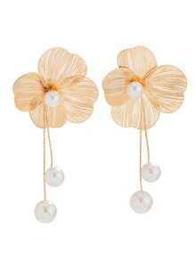 1 对时尚优雅创意仿珍珠 3D 银杏叶和花朵吊坠耳环，百搭日常佩戴配饰，送给女朋友、姐妹、生日礼物（珍珠生产过程中可能会有轻微痕迹，正常现象） - 花朵珍珠耳環 - 查看 8